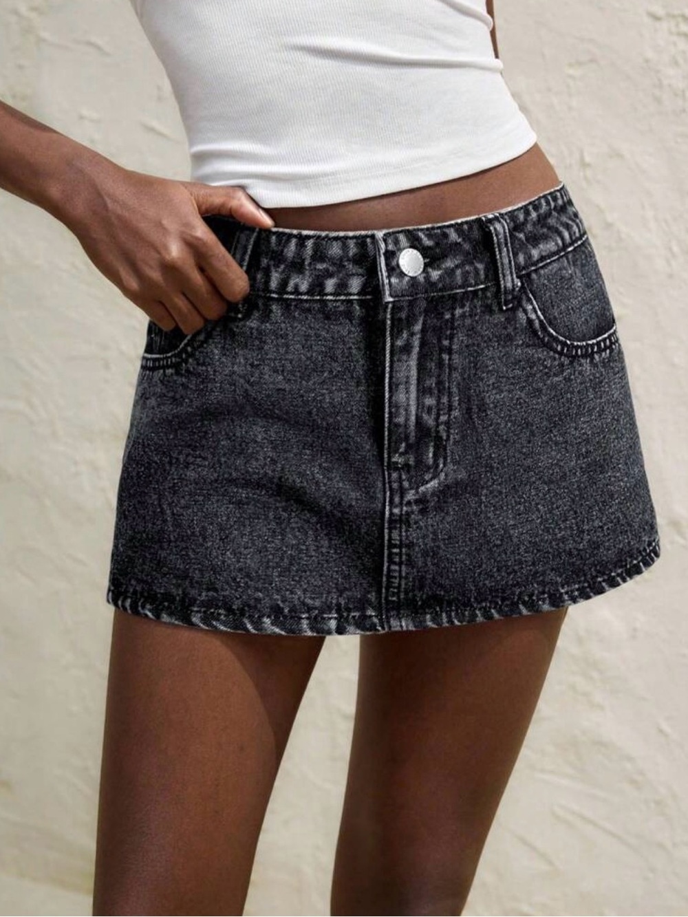 NEW Washed Black Denim Mini Skirt - Casual Women's Skirt